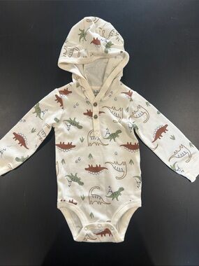 NWOT Carter’s Baby Hooded One-Piece Bodysuit in Cream with Dino Print